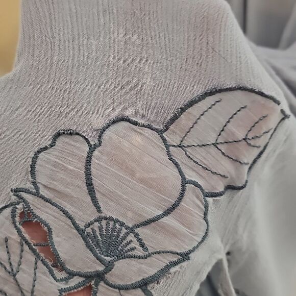 Free People Cut It Out Midi Dress Sky Blue Embroidered Medium Short Sleeve - Picture 11 of 12